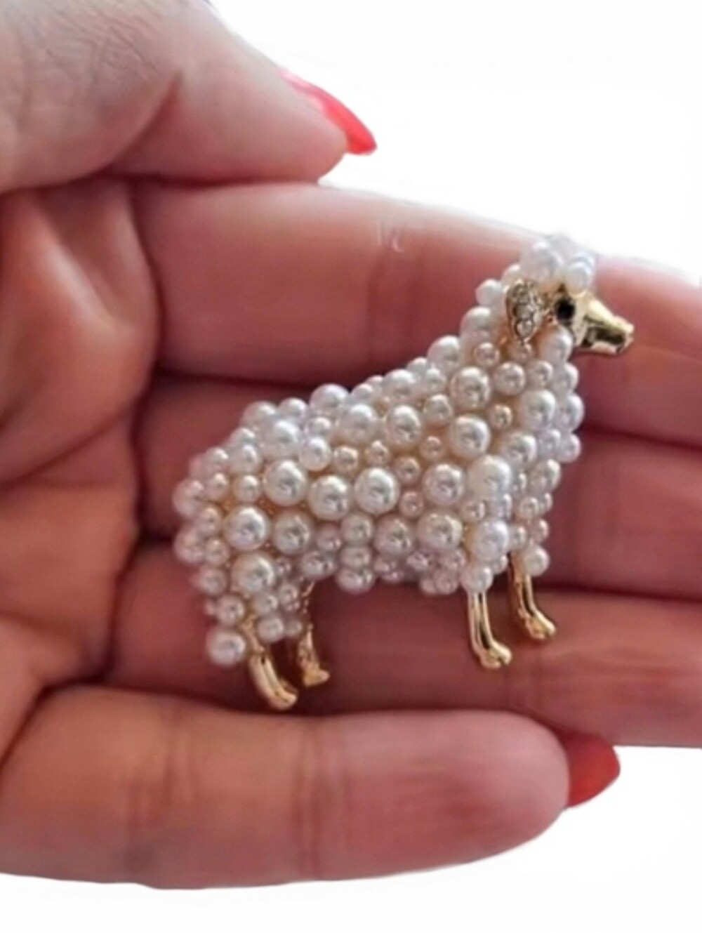 Sheep pin; gold and faux white pearl; NWOT - Picture 4 of 7